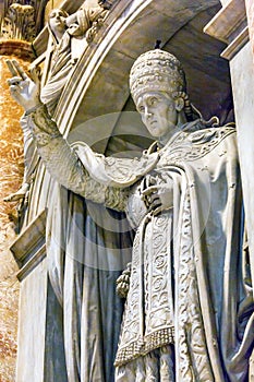 Pope Papal Statue Saint Peter`s Basilica Vatican Rome Italy