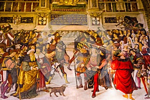 Pope Pius II Life Cardinal Piccolomini Fresco Painting Nave Cathedral Church Siena Italy. Painting By Pinturicchio in 1492