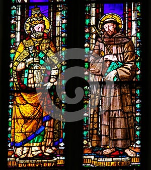 Pope Saint Gregory the Great and Saint Francis - Stained Glass photo