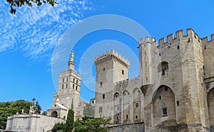 Popes Palace with Blue Sky in Avignon, France