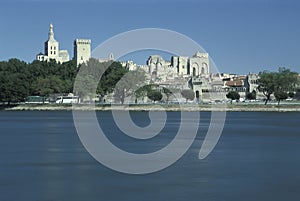 River Rhone and Popes` Palace, Avignon, France photo