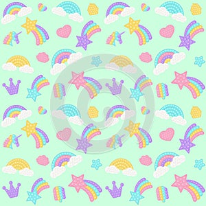 Popit background with a fashionable silicon fidget toys. Addictive anti-stress toy in pastel colors. Bubble popit