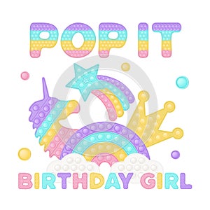 Popit birthday girl sublimation in fidget toy style. Pop it t-shirt design as a trendy silicone toy for fidget - rainbow