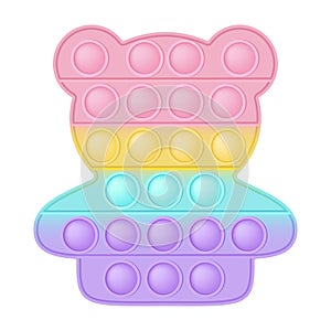 Popit figure bear a fashionable silicon toy for fidgets. Addictive anti stress toy in pastel rainbow colors. Bubble photo