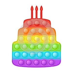 Popit figure big cake as a fashionable silicon toy for fidgets. Addictive anti stress toy in bright rainbow colors