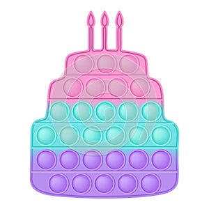 Popit figure big cake as a fashionable silicon toy for fidgets. Addictive anti stress toy in pastel colors. Bubble