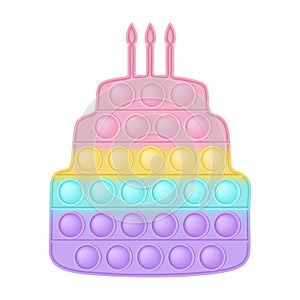 Popit figure big cake as a fashionable silicon toy for fidgets. Addictive anti stress toy in pastel rainbow colors photo