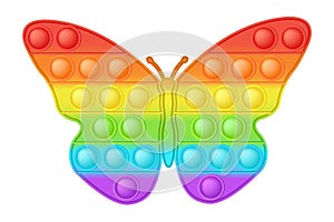 Popit figure butterfly a fashionable silicon toy for fidgets. Addictive anti stress toy in bright rainbow colors. Bubble photo