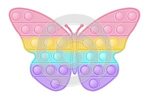 Popit figure butterfly a fashionable silicon toy for fidgets. Addictive anti stress toy in pastel rainbow colors. Bubble photo