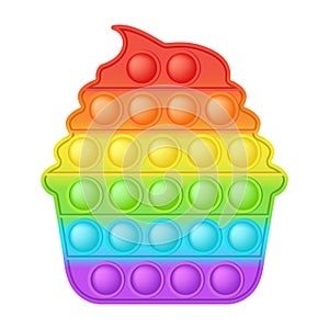 Popit figure cake as a fashionable silicon toy for fidgets. Addictive anti stress toy in bright rainbow colors. Bubble photo