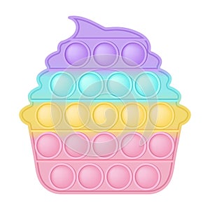 Popit figure cake as a fashionable silicon toy for fidgets. Addictive anti stress toy in pastel rainbow colors. Bubble photo