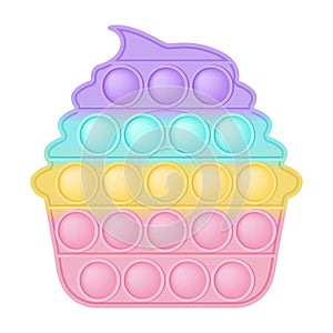 Popit figure cake as a fashionable silicon toy for fidgets. Addictive anti stress toy in pastel rainbow colors. Bubble