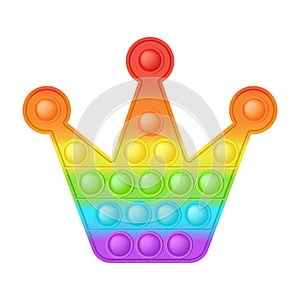 Popit figure crown as a fashionable silicon toy for fidgets. Addictive anti stress toy in bright rainbow colors. Bubble