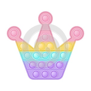 Popit figure crown as a fashionable silicon toy for fidgets. Addictive anti stress toy in pastel rainbow colors. Bubble