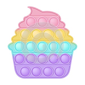 Popit figure cupcake as a fashionable silicon toy for fidgets. Addictive anti stress toy in pastel rainbow colors photo