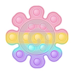Popit figure flower as a fashionable silicon toy for fidgets. Addictive anti stress toy in pastel rainbow colors. Bubble photo