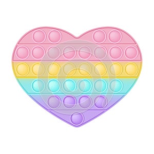 Popit figure heart as a fashionable silicon toy for fidgets. Addictive anti stress toy in pastel rainbow colors. Bubble photo