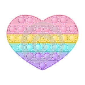 Popit figure heart as a fashionable silicon toy for fidgets. Addictive anti stress toy in pastel rainbow colors. Bubble
