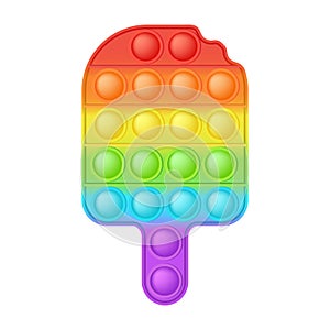 Popit figure ice cream a fashionable silicon toy for fidgets. Addictive anti stress toy in bright rainbow colors. Bubble