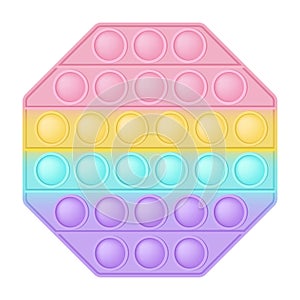 Popit figure octagon as a fashionable silicon toy for fidgets. Addictive anti stress toy in pastel rainbow colors