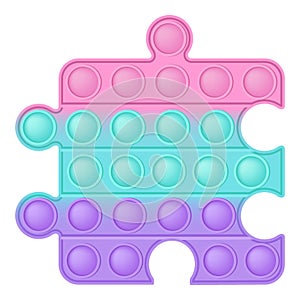 Popit figure puzzle as a fashionable silicon toy for fidgets. Addictive anti stress toy in pastel colors. Bubble anxiety