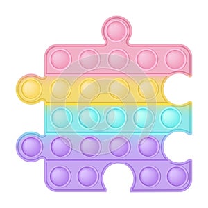 Popit figure puzzle as a fashionable silicon toy for fidgets. Addictive anti stress toy in pastel rainbow colors. Bubble