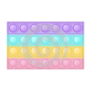 Popit figure rectangle as a fashionable silicon toy for fidgets. Addictive anti stress toy in pastel rainbow colors