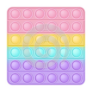 Popit figure square as a fashionable silicon toy for fidgets. Addictive anti stress toy in pastel rainbow colors. Bubble