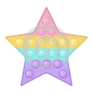 Popit figure star as a fashionable silicon toy for fidgets. Addictive anti stress toy in pastel rainbow colors. Bubble
