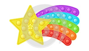 Popit figure star tail as a fashionable silicon toy for fidgets. Addictive anti stress toy in bright rainbow colors photo