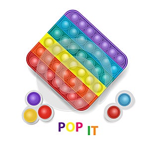 Popit and simple dimple colorful rainbow fidget sensory antistress toy pop it for kids. Vector illustration photo