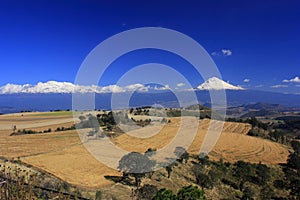 Popocatepetl and iztaccihuatl volcanoes near mexico city