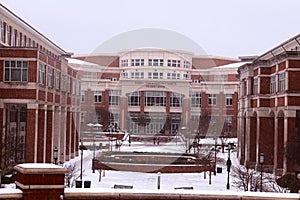 The Popp Martin Student Union at UNC Charlotte in the snow