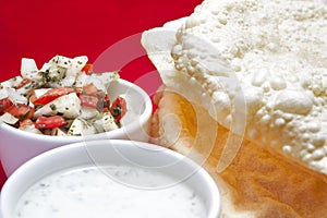 Poppadoms with onion salad and Mint Raita