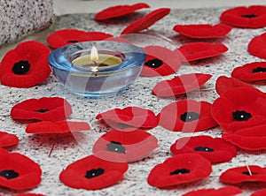 Poppies And Candle At Remembrance Day Service