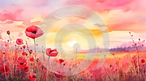 Poppies field at sunset. illustration for your design. Generative AI