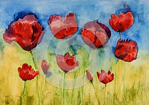 Poppies painting hustle and bustle.