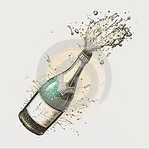 Popping champagne bottle. Champagne explosion. New year celebration. Happy new year poster