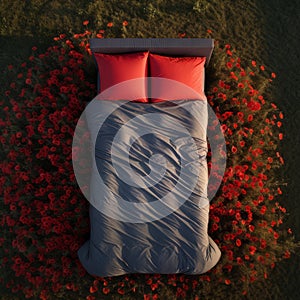 Poppy Dreams: Aerial Retreat with a Kingsize Bed in Bloom