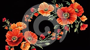 Poppy Flower Frame with Red and Orange Blooms