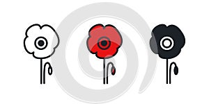 Poppy flower icon. Field flowers isolated vector icons