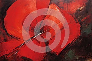 poppy flower oil painting on canvas close-up, abstract background, Abstract expressionist oil painting of a red flower with an