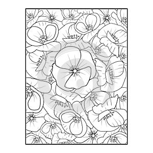 poppy flower vector pattern drawing with coloring pages for adults, poppy flower line drawing