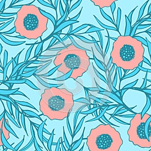 Poppy flower vector seamless pattern