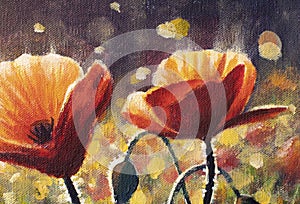 Poppy flowers. Acrylic art background with red poppies flowers. red poppies