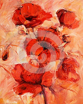 Poppy flowers handmade oil painting on canvas