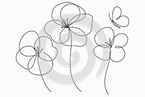 Poppy flowers line art. Minimalistic design with editable stroke