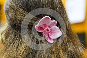 A poppy hair clip made of wool. hair clip from felt flower. decorations made of felt, hair, flowers in hair