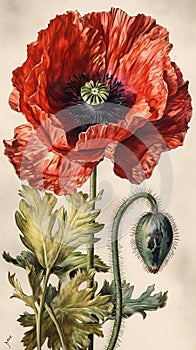 The Poppy Princess\'s Anemones: A Naturalistic Engraving