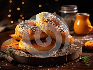 Poppy Seed Bagel Isolated, One Round Bread Bun, Poppyseed Wheat Bakery for Breakfast